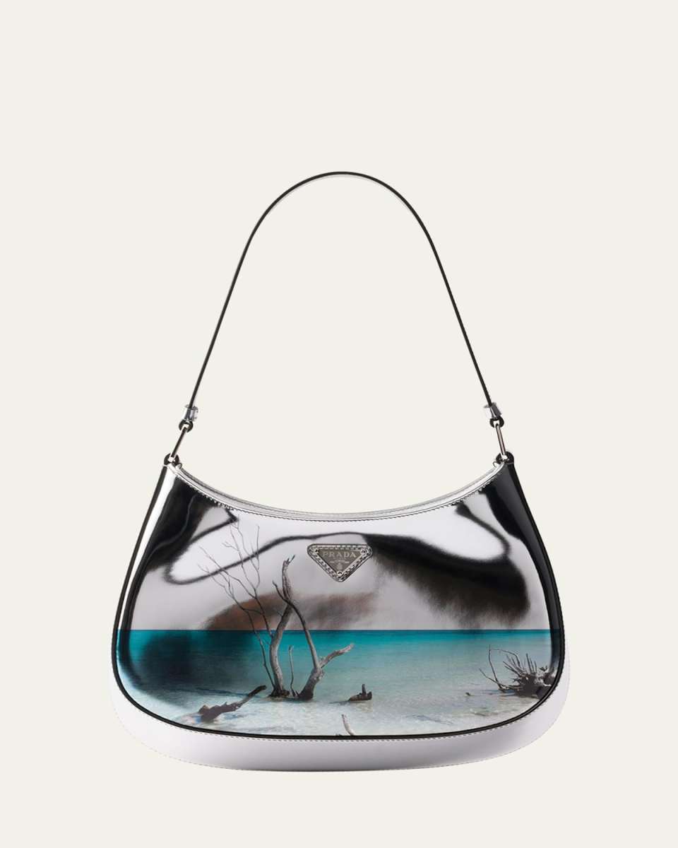 Prada Cleo Ocean-Print Metallic Leather Shoulder Bag